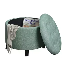 Teal Upholstered Eliza Round Storage Ottoman