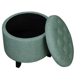 Teal Upholstered Eliza Round Storage Ottoman