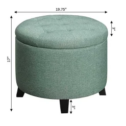 Teal Upholstered Eliza Round Storage Ottoman