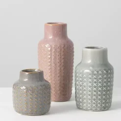 Textured Ceramic Vases, Set of 3