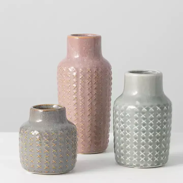 Textured Ceramic Vases, Set of 3