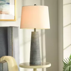 Textured Denim Blue Tapered Table Lamp