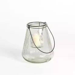 Textured Glass Lantern with Metal Insert, 8 in.
