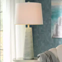 Textured Light Blue Tapered Table Lamp