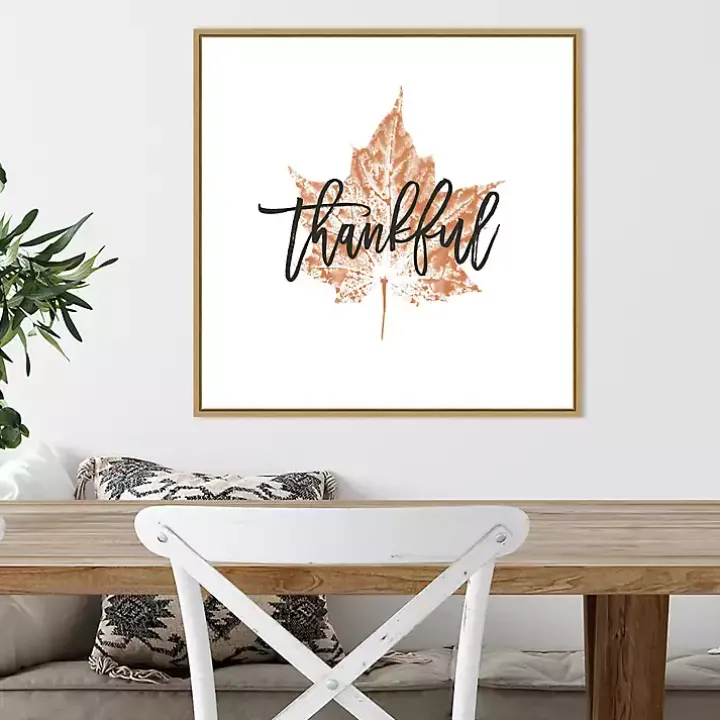 Thankful Leaf Stamp Framed Canvas Art Print