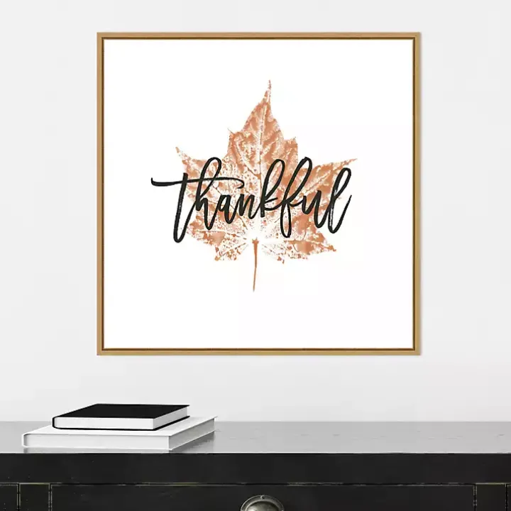 Thankful Leaf Stamp Framed Canvas Art Print