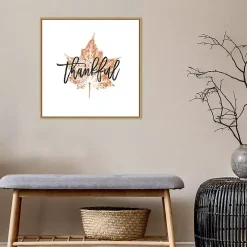 Thankful Leaf Stamp Framed Canvas Art Print