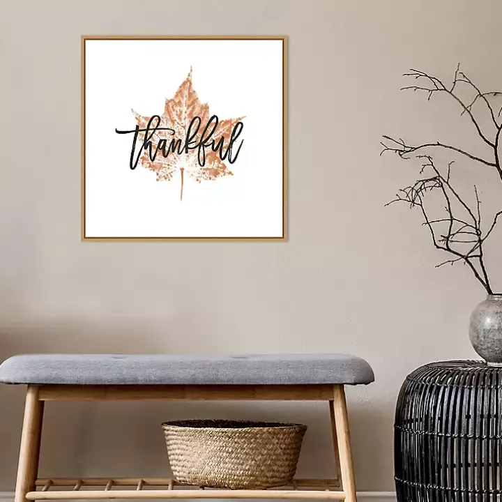 Thankful Leaf Stamp Framed Canvas Art Print