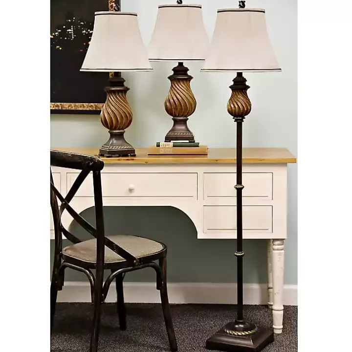 Toffee Twist Floor and Table Lamps, Set of 3