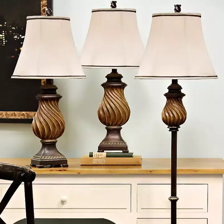 Toffee Twist Floor and Table Lamps, Set of 3