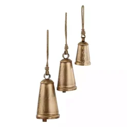 Triangular Aged Gold Hanging Bells, Set of 3