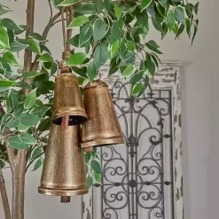 Triangular Aged Gold Hanging Bells, Set of 3