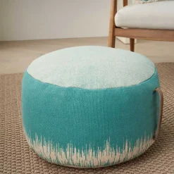 Turquoise Jagged Linear Pouf with Handle