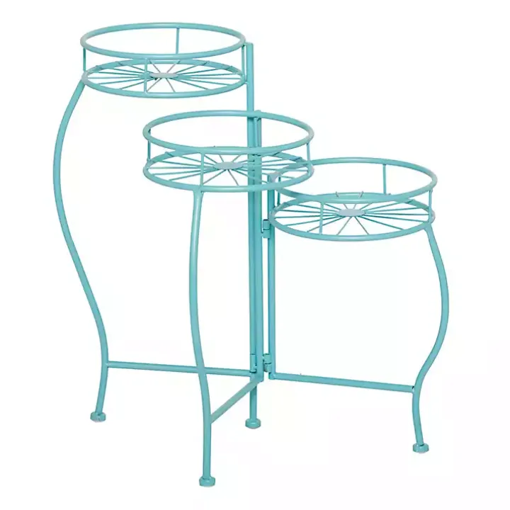 Turquoise Metal Starburst 3-Tier Plant Stand