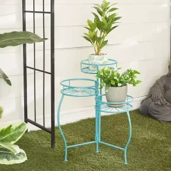 Turquoise Metal Starburst 3-Tier Plant Stand