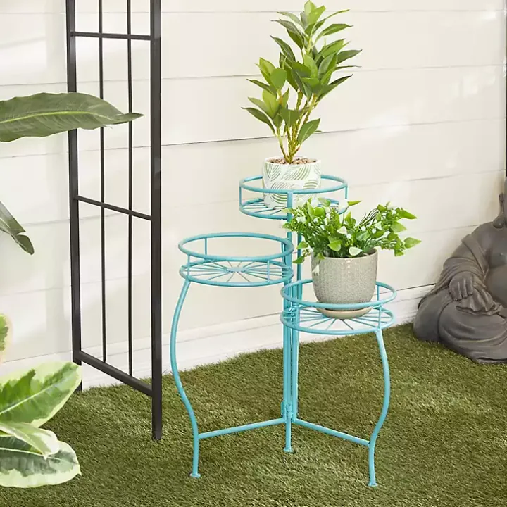 Turquoise Metal Starburst 3-Tier Plant Stand