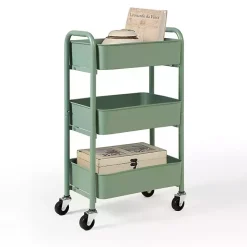 Turquoise Metal 3-Tier Organizer Storage Cart