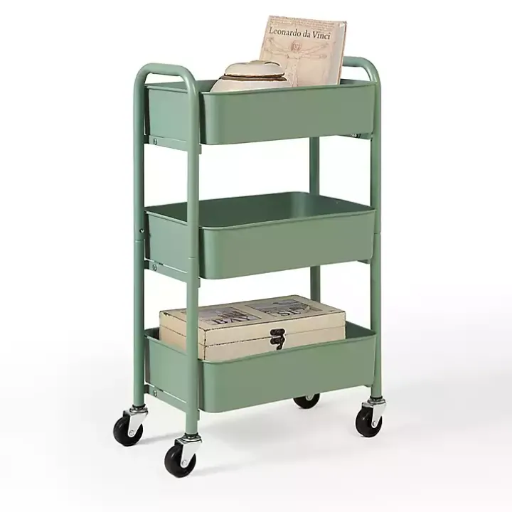 Turquoise Metal 3-Tier Organizer Storage Cart