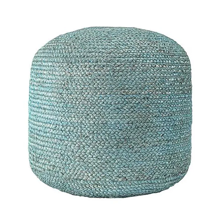 Turquoise Neely Jute Braided Pouf