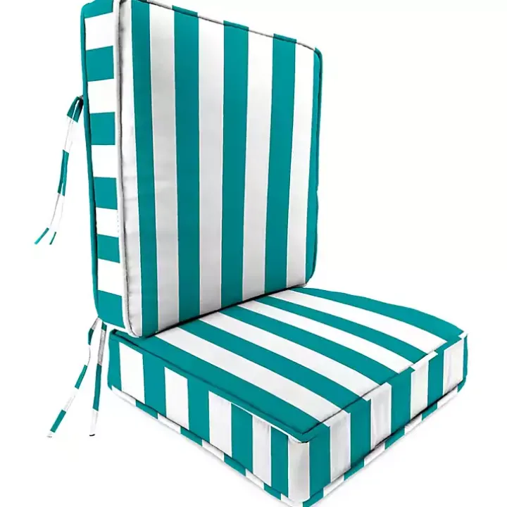 Turquoise Striped Outdoor Deep Seat Cushion