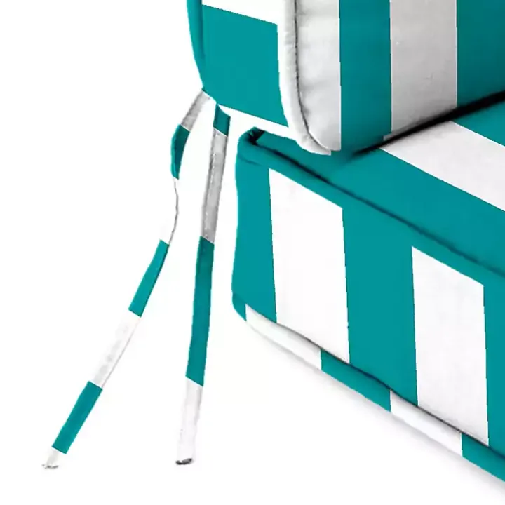 Turquoise Striped Outdoor Deep Seat Cushion