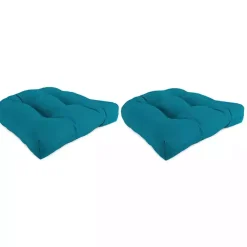 Turquoise Tufted Outdoor Chair Cushions, Set of 2