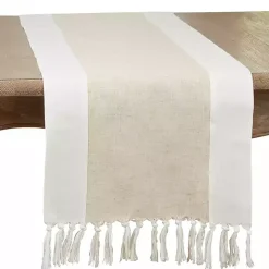 Two Tone Tan and White Table Runner, 72 in.