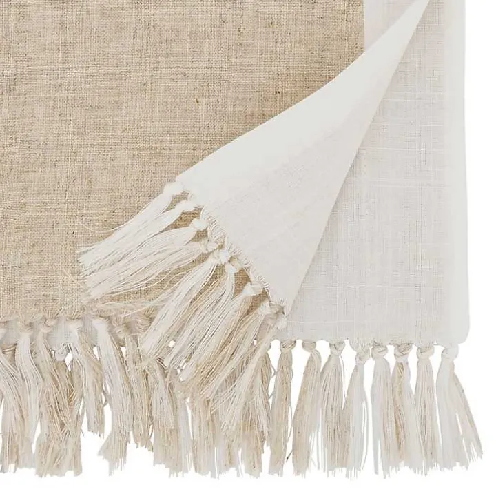 Two Tone Tan and White Table Runner, 72 in.