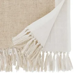 Two Tone Tan and White Table Runner, 90 in.