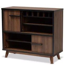 Two Tone Walnut Wood Wine Storage Cabinet