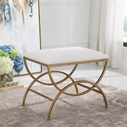 Upholstered Gold Metal Arched Frame Bench