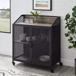 Urban Mesh Door Rolling Gray Bar Cabinet