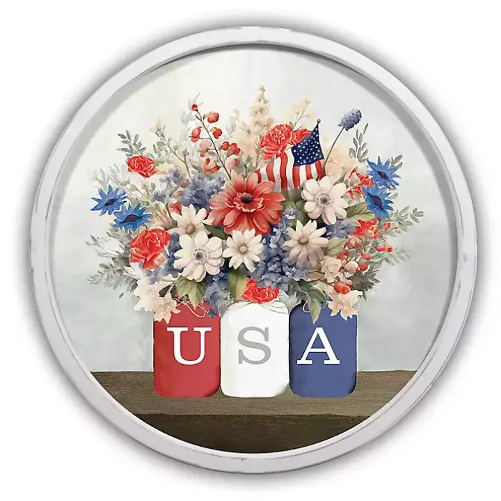 USA Mason Jar Vases Round Framed Wall Plaque
