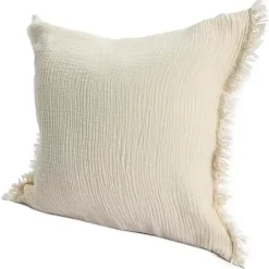 Vanilla Gauze Organic Fringe Throw Pillow