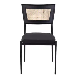 Vegan Leather and Rattan Dining Chairs, Set of 2