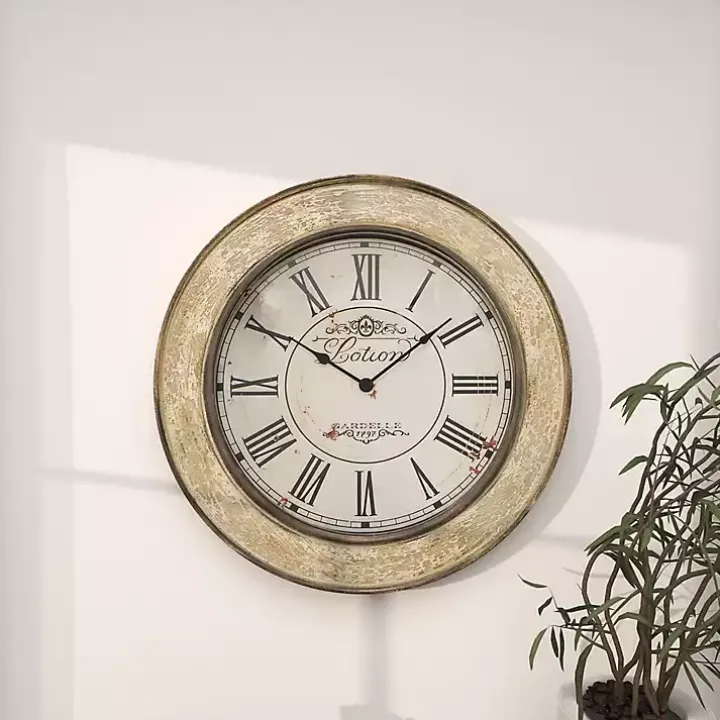 Vintage Cream Rust Round Framed Wall Clock