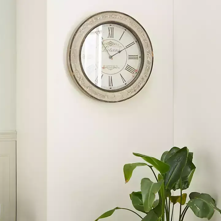 Vintage Cream Rust Round Framed Wall Clock