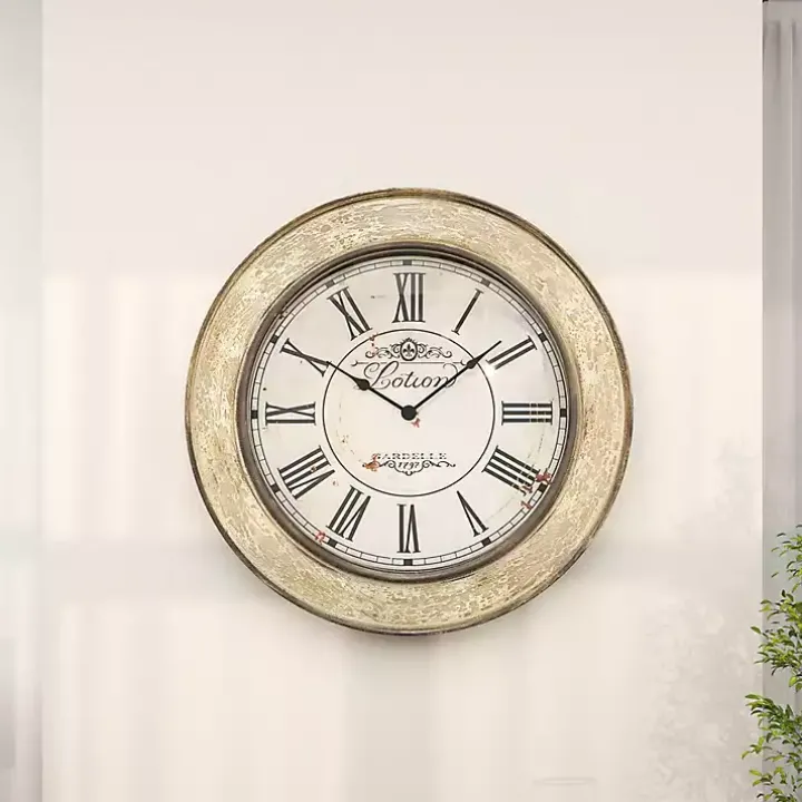 Vintage Cream Rust Round Framed Wall Clock