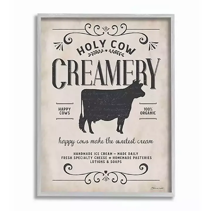 Vintage Creamery Cow Framed Wall Plaque
