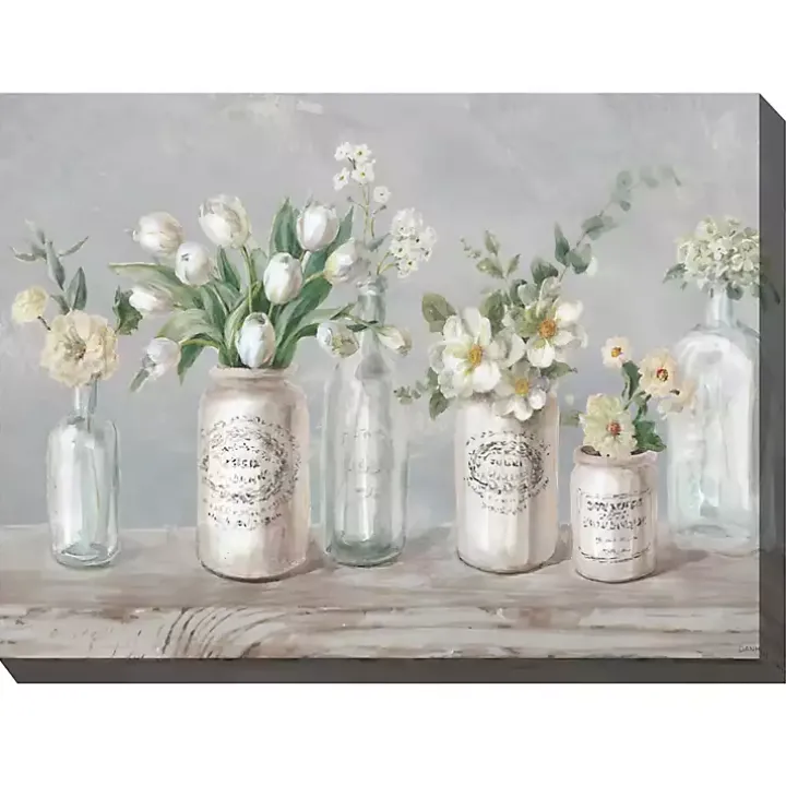 Vintage Floral Vases Outdoor Canvas Art Print