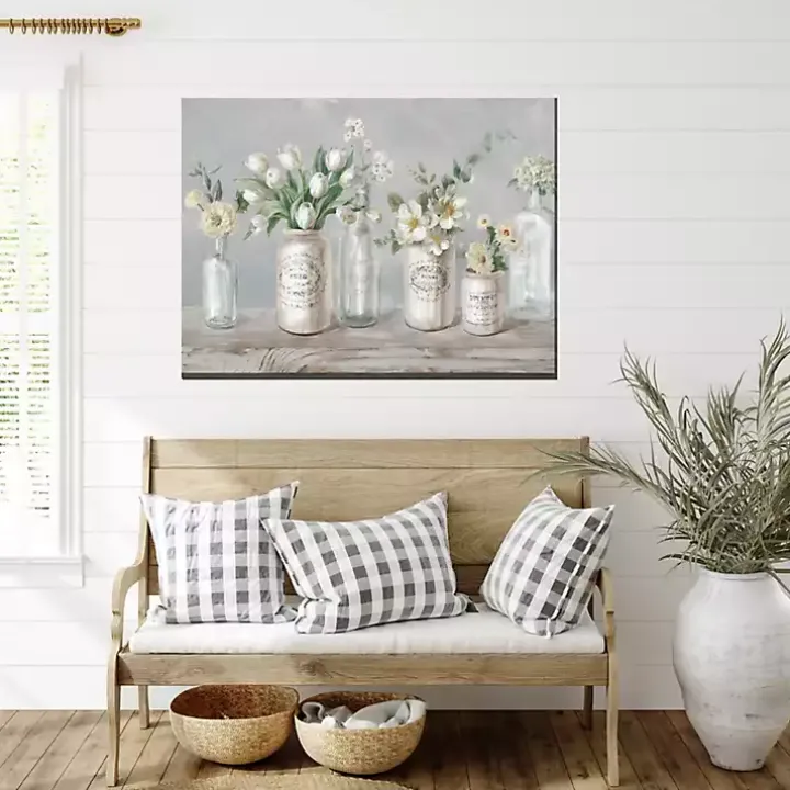 Vintage Floral Vases Outdoor Canvas Art Print