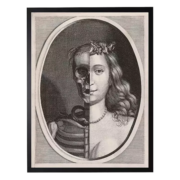 Vintage Girl and Skeleton Halloween Wall Plaque