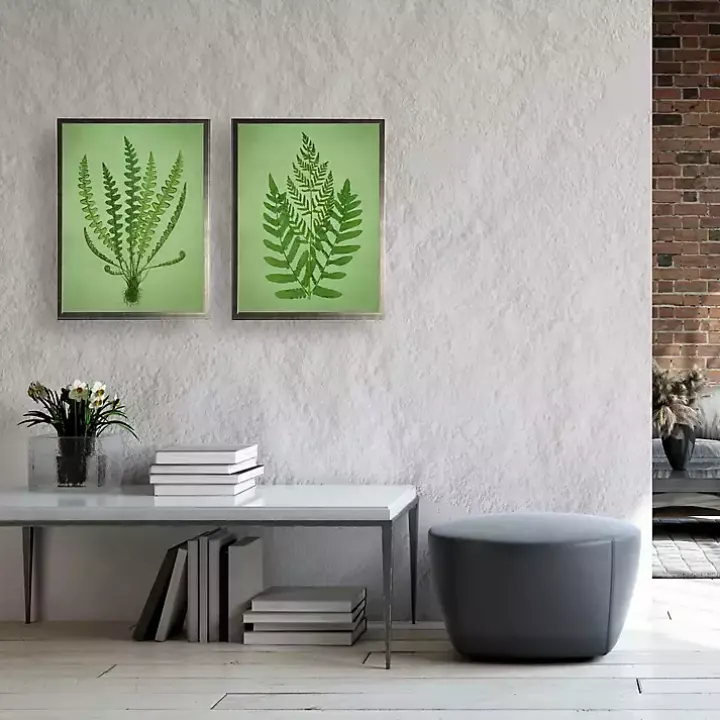 Vintage Green Ferns II Framed Art Prints, Set of 2
