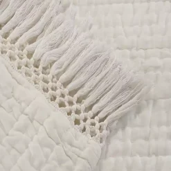 Vintage Ivory Cotton Fringe Throw