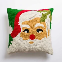 Vintage Jolly Santa Hooked Christmas Pillow