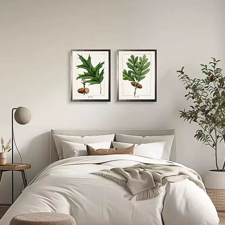 Vintage Oak Leaves Framed Art Prints, Set of 2