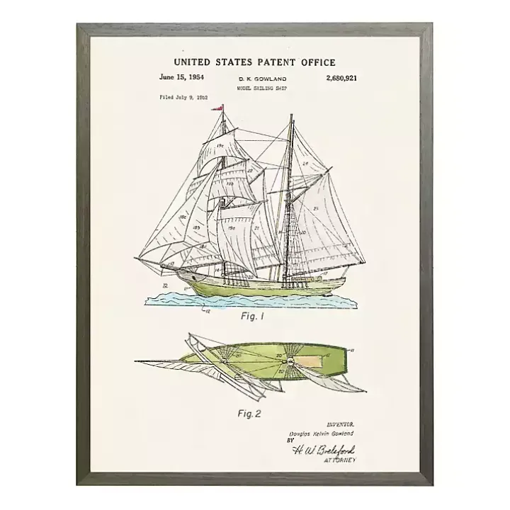 Vintage Sailing Ship Patent Framed Art Print