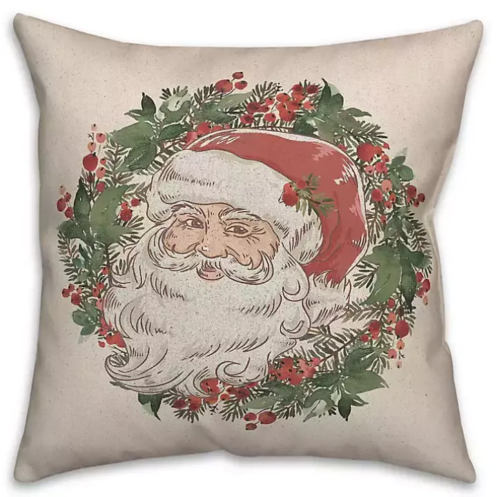 Vintage Santa Wreath Throw Pillow