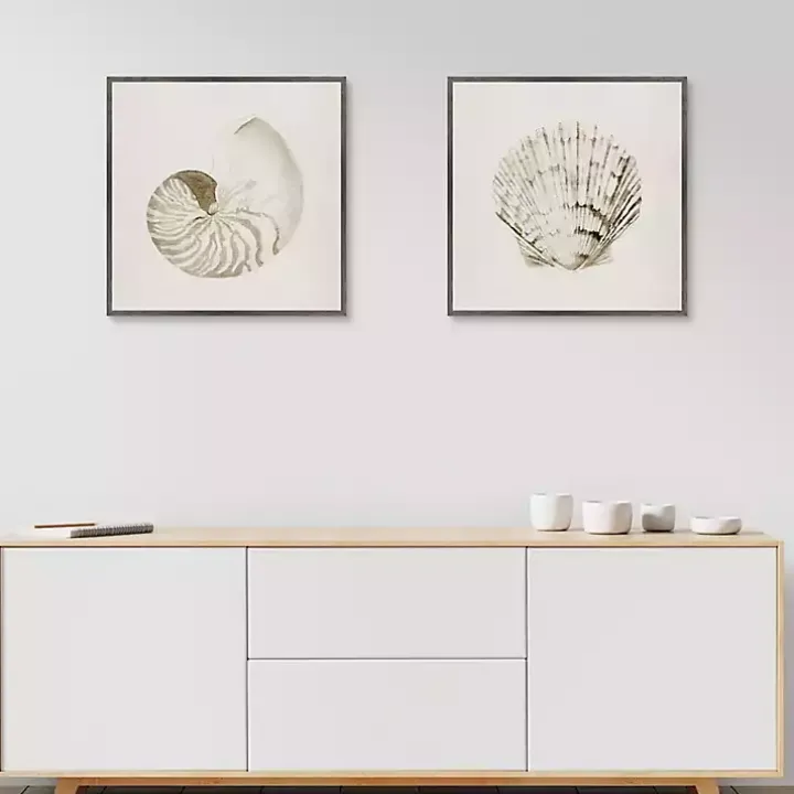 Vintage Shells Framed Canvas Art Prints, Set of 2