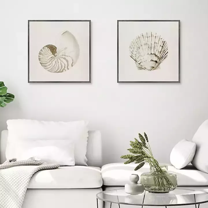 Vintage Shells Framed Canvas Art Prints, Set of 2